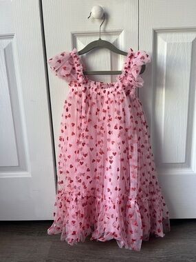 Pink Heart-Print Ruffle Sundress for Girls